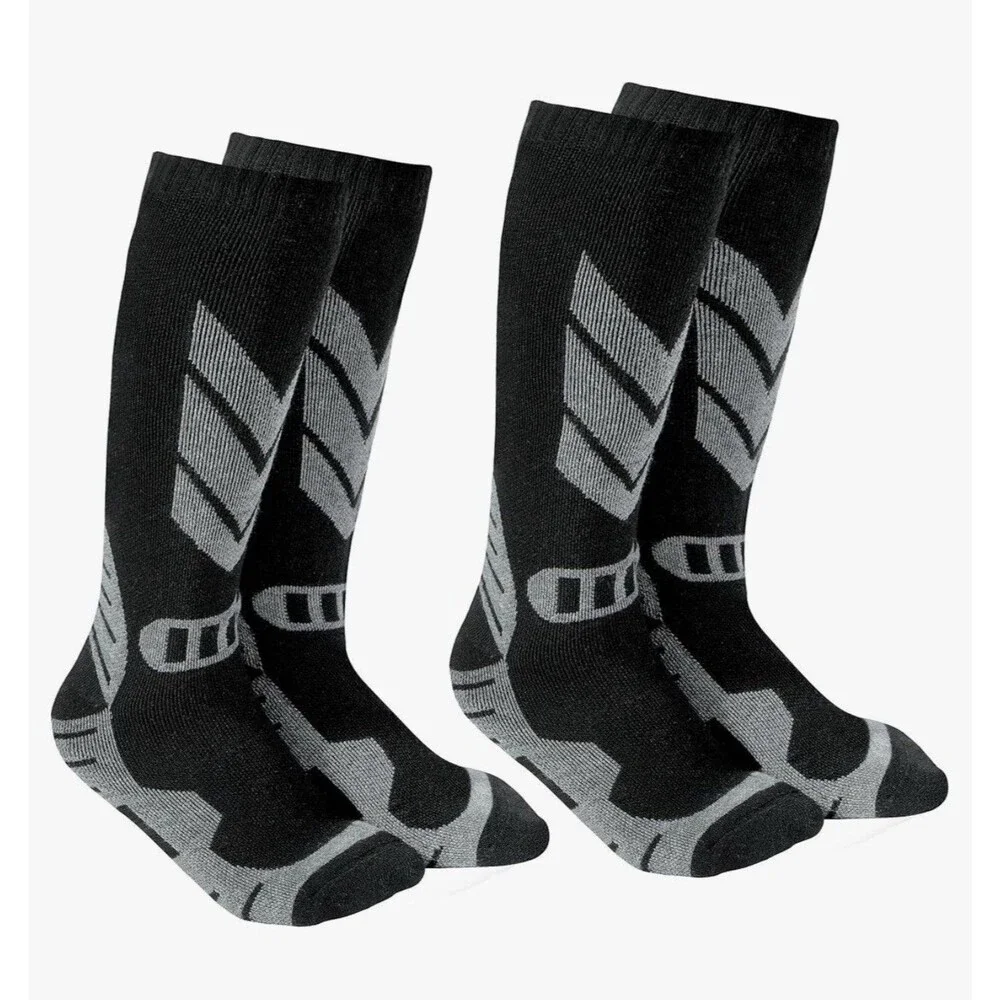 Warm Kids Ski Socks - 2 Pairs Merino Wool Skiing Socks Winter size 11-13 Black
